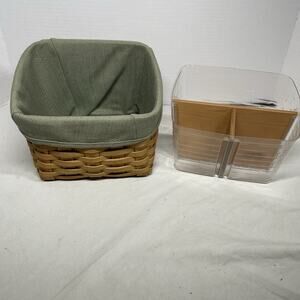 Longaberger 2001 TV Time Basket W/ Wooden Divider Fabric Liner W/Protector